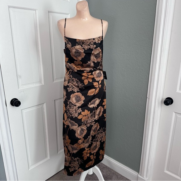 LULU’S FAVORITE ICON FLORAL SATIN COWL NECK SLIP MIDI DRESS - Picture 5 of 13